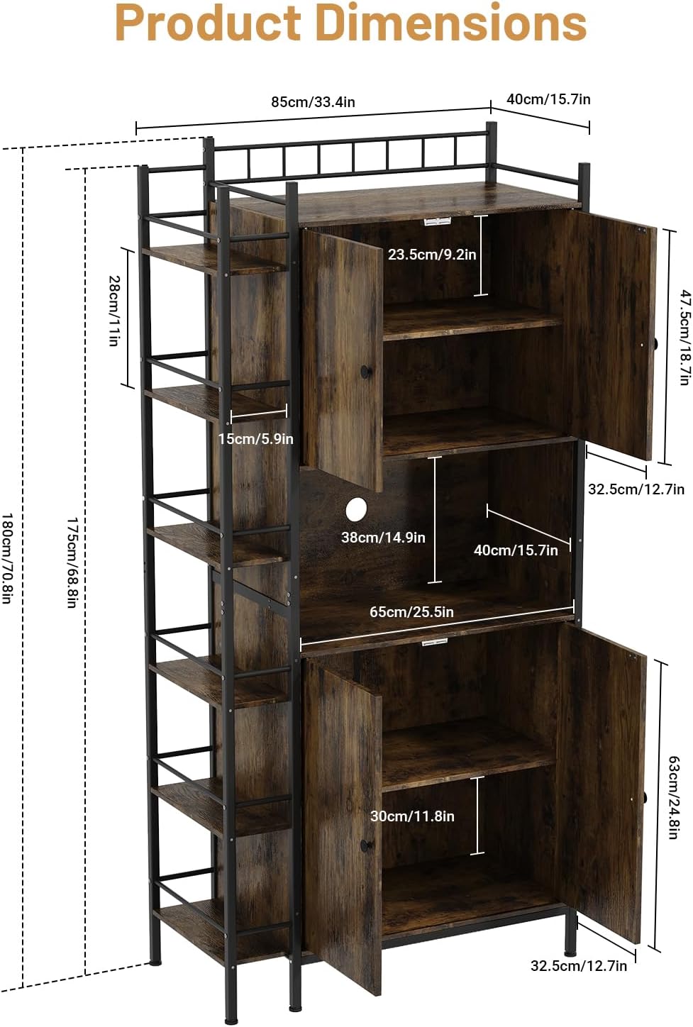 NEGYLIM 71" Kitchen Pantry Storage Cabinet, Freestanding Larder Cupboard, Kitchen Hutch Cabinet with Microwave Stand,Utility Pantry with Doors and Shelves for Dining Room, Living Room, Brown