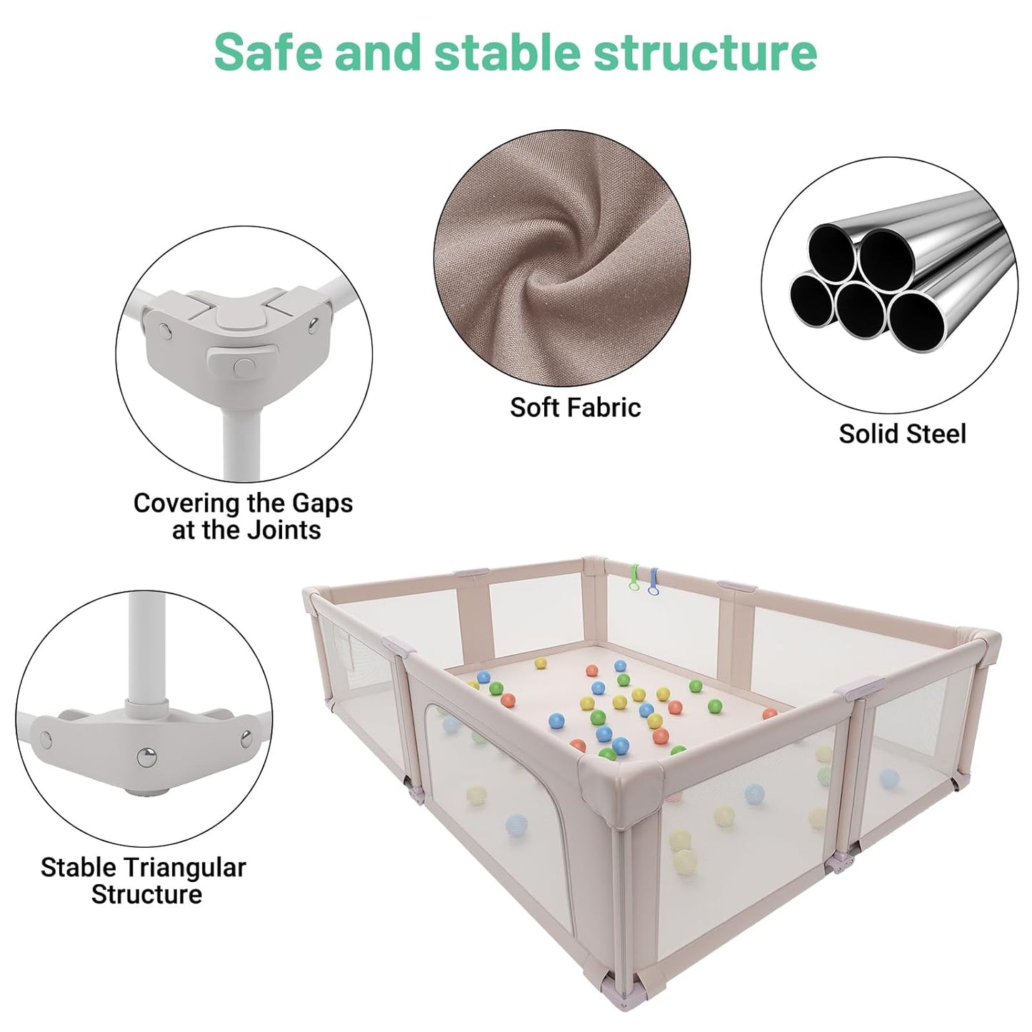 73" ×61" Large Baby Playpen, Baby Playard for Babies and Toddlers, Baby Fence Play Pens for Indoor & Outdoor, Sturdy Safety Play Yard with Soft Breathable Mesh and Carry Bag, Anti-Fall, Pink