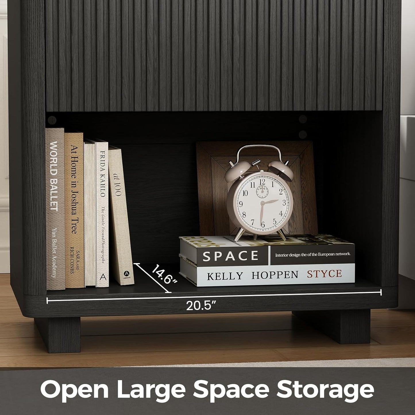 Night Stand Set 2, Nightstand with Charging Station, Modern End Table with Drawers, Bed Side Tables Set of 2 for Bedroom Living Room Sofa Couch Office(Black)