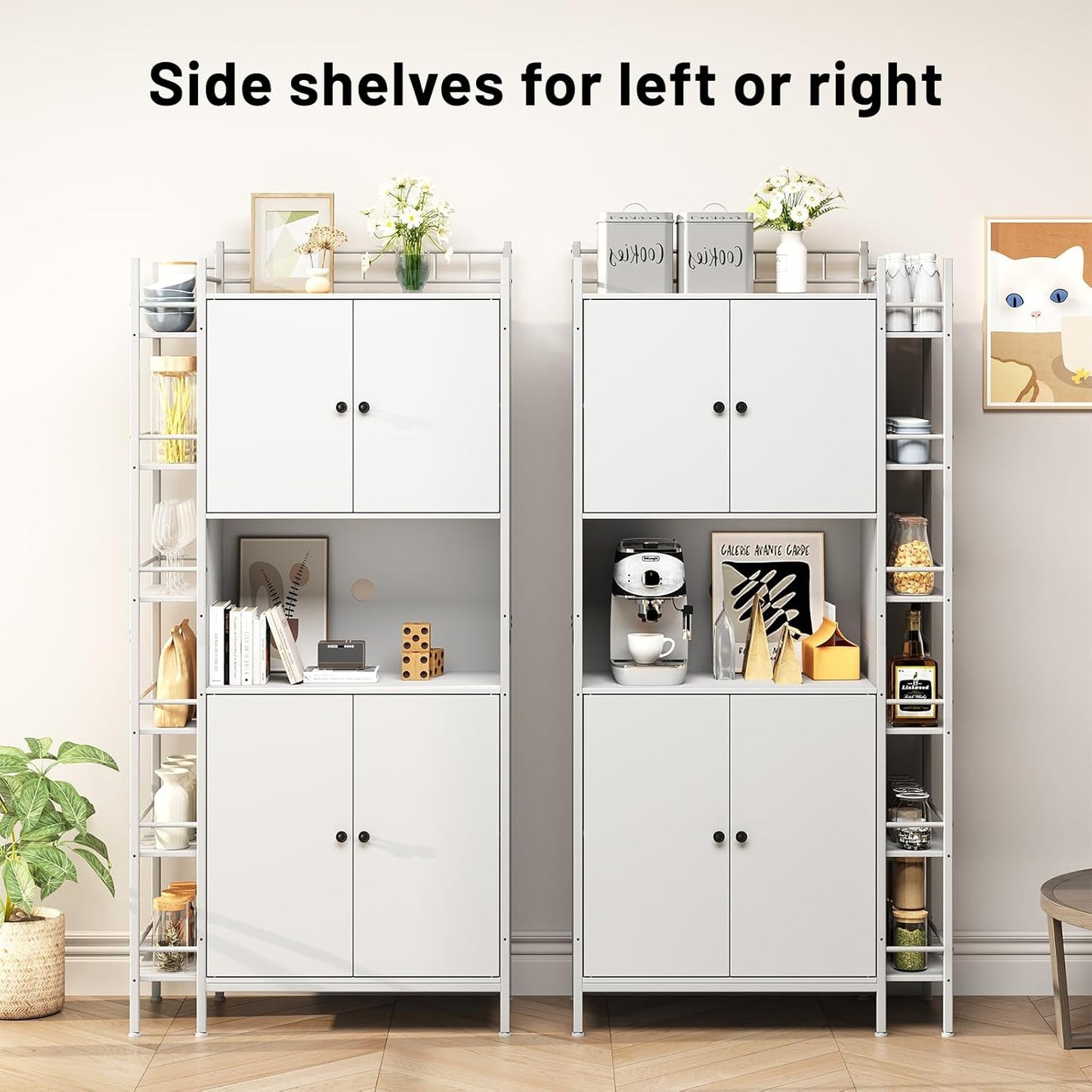 NEGYLIM 71" Kitchen Pantry Storage Cabinet, Freestanding Larder Cupboard, Kitchen Hutch Cabinet with Microwave Stand,Utility Pantry with Doors and Shelves for Dining Room, Living Room, White