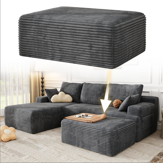 Oversized Sofa Ottoman Footrest, Matching Cushion for L-Shaped Sofa to Create U-Shaped Sectional , Large Seat Stool, High Resilience Foam & Corduroy Fabric, for Living Room Bedroom, (Charcoal)