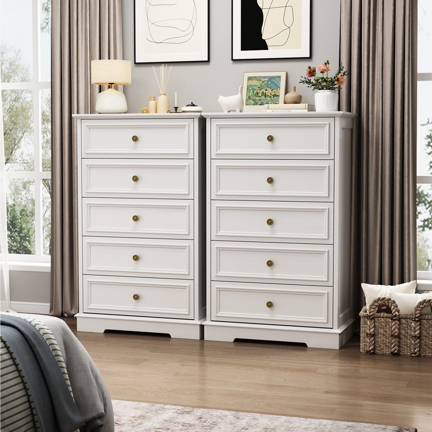 NEGYLIM Chest of Drawers for Bedroom, 5 Drawer Dresser, Modern Storage Cabinet Dresser Organizer Unit with Antique Bronze Round Handles for Living Room, Closet, Hallway, Entryway