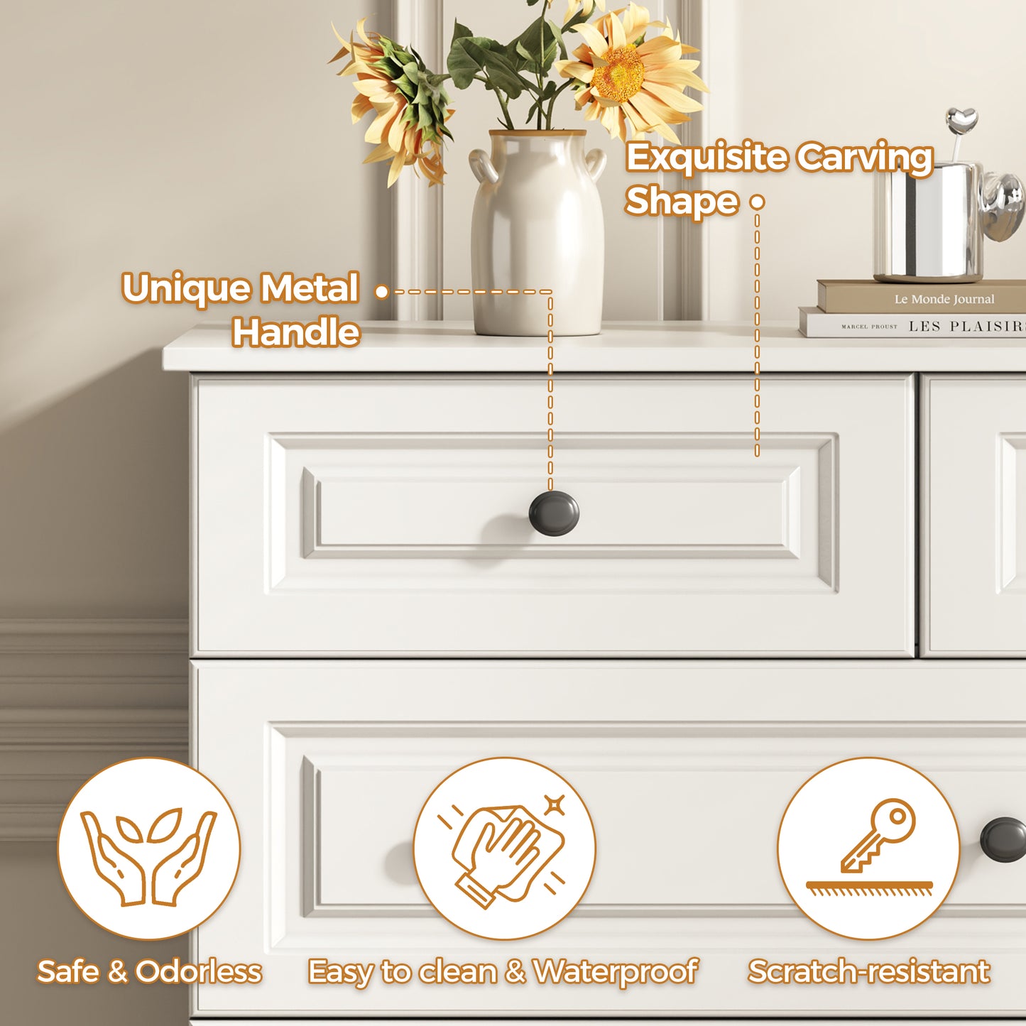 White 9-Drawer Dresser, 50.39" Wide 37.40" Tall Dresser with Anti-Tip Hardware, Retro Handles, Easy Assembly, Chest of Drawers for Bedroom, Wood Storage Cabinet for Living Room