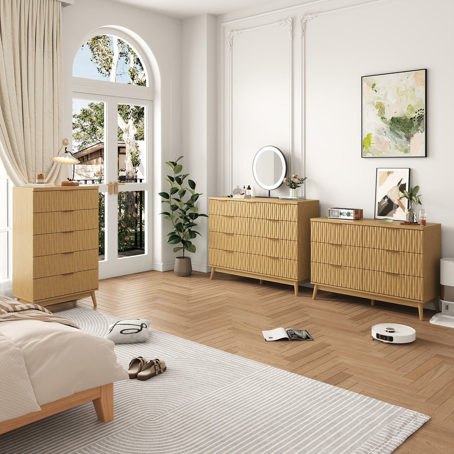 NEGYLIM 47" Wood Dressers with 9 Drawers for Bedroom, Fluted Wood Dresser Chest of Drawers for Bedroom, Storage Cabinet for TV Stand, Living Room, Entryway, Wood