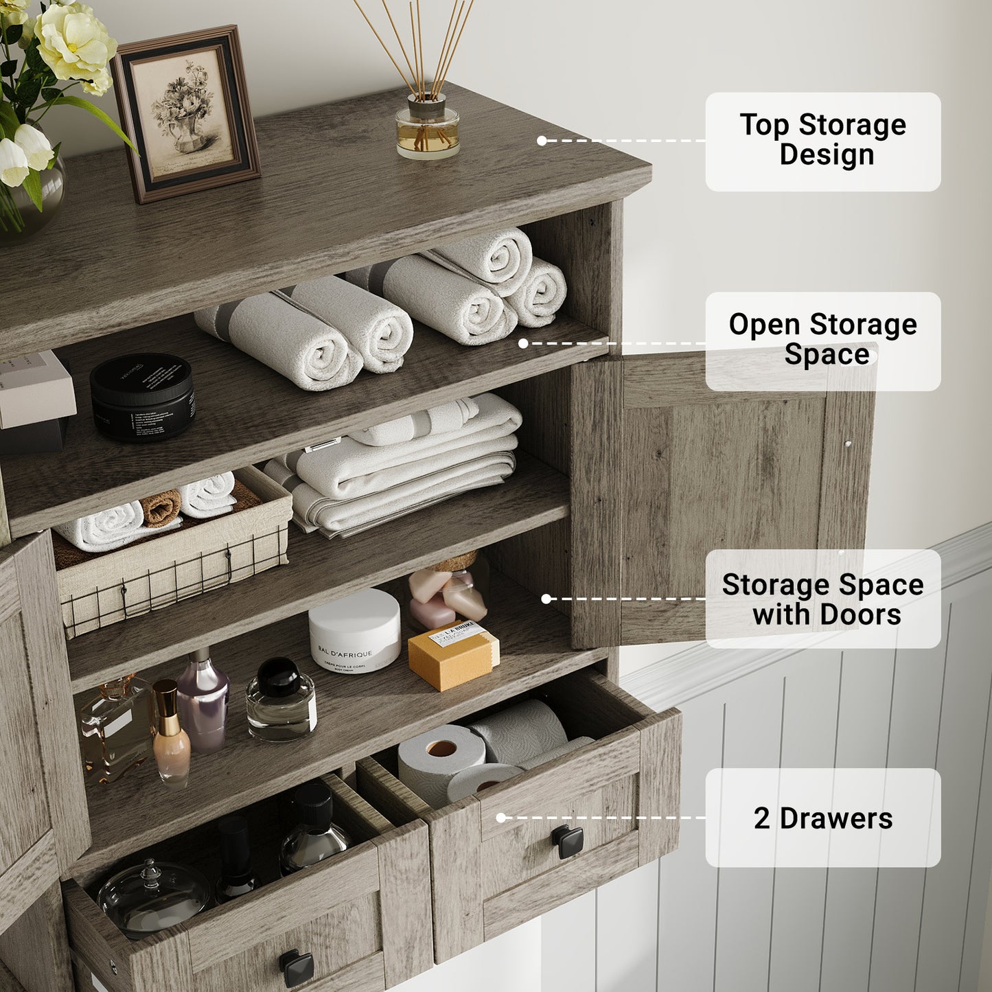 NEGYLIM Wall-Mounted Bathroom Cabinet with Barn Doors, Adjustable Shelf, 2 Drawers, Rustic Modern Style Storage Organizer for Toilet, Bathroom, Laundry Room