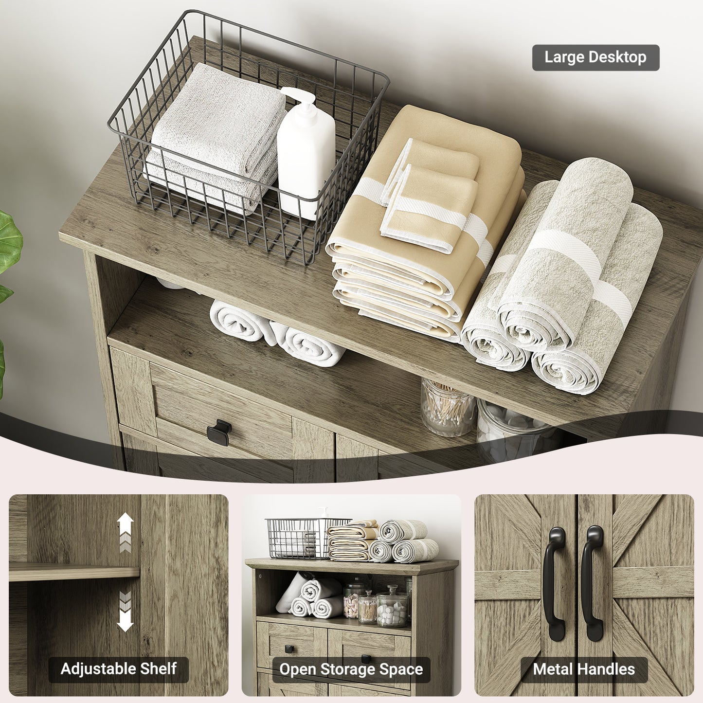 Bathroom Storage Cabinet, Farmhouse Bathroom Floor Cabinet freestanding with Doors and Drawers, 41.3"H Bathroom Organizer with Adjustable Shelf, Wood Grain