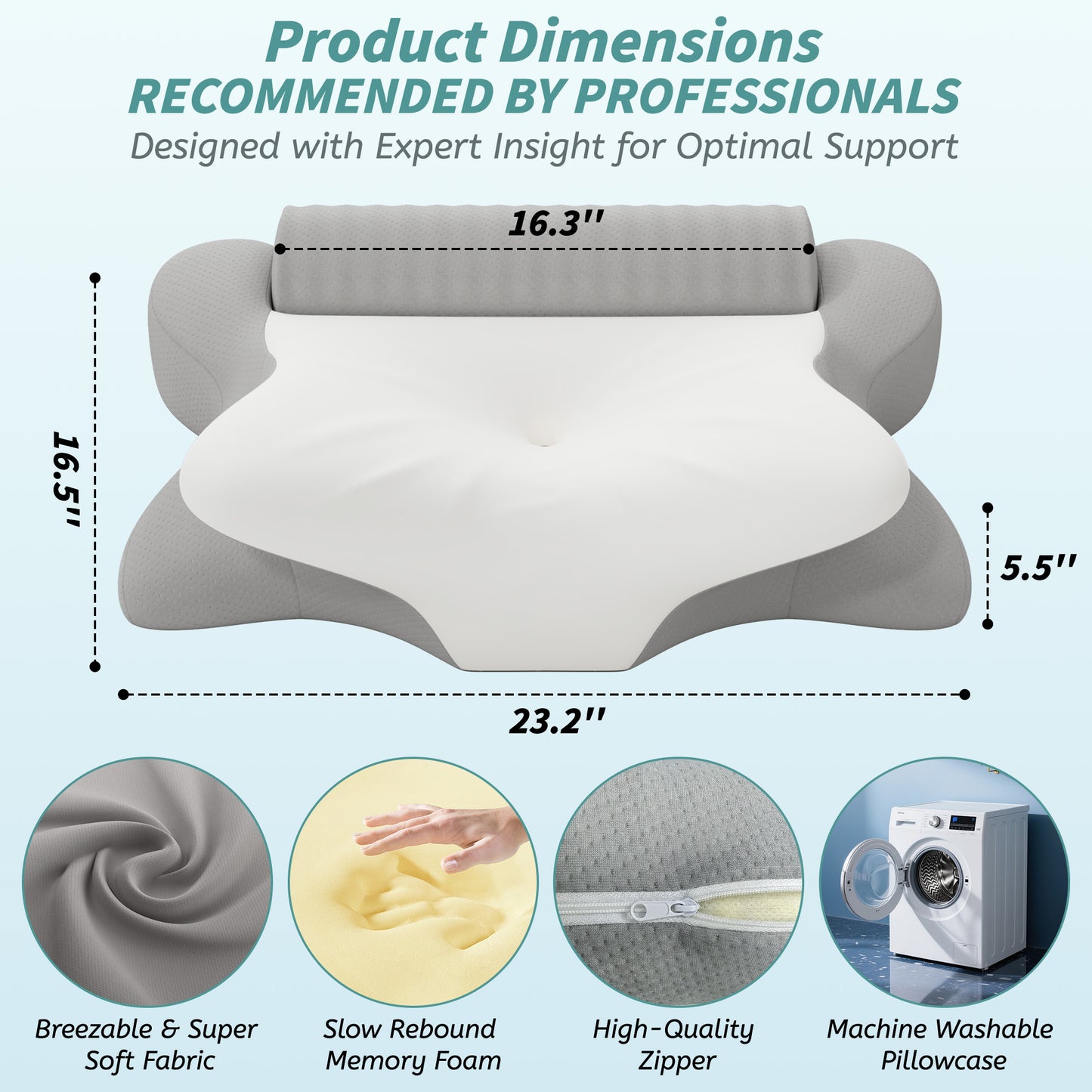 NEYGLIM 2PCS Cervical Neck Pillows with Detachable Cervical Neck Roll for Neck & Shoulder Pain Relief, Pregnancy Pillows with Cooling Cover for Improves Sleep,  Gray