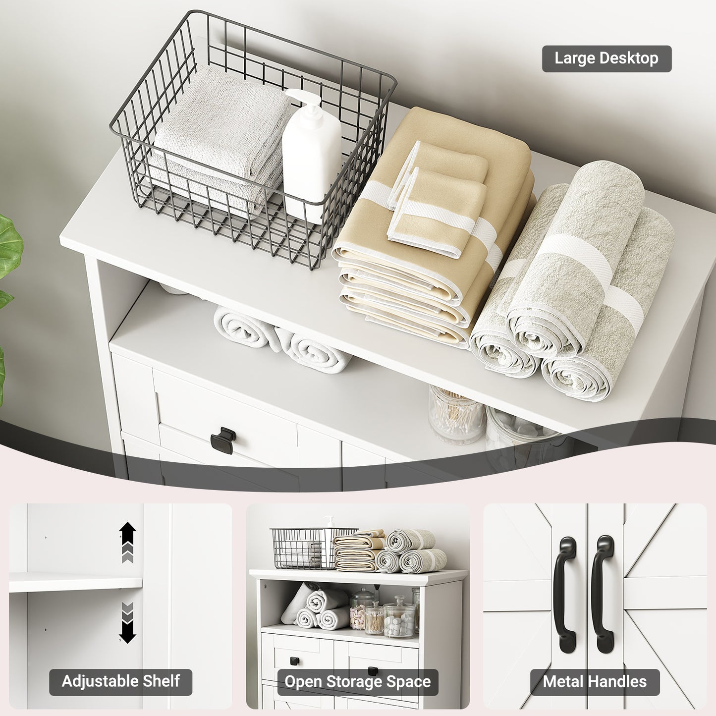 Bathroom Storage Cabinet, Farmhouse Bathroom Floor Cabinet freestanding with Doors and Drawers, 41.3"H Bathroom Organizer with Adjustable Shelf, White