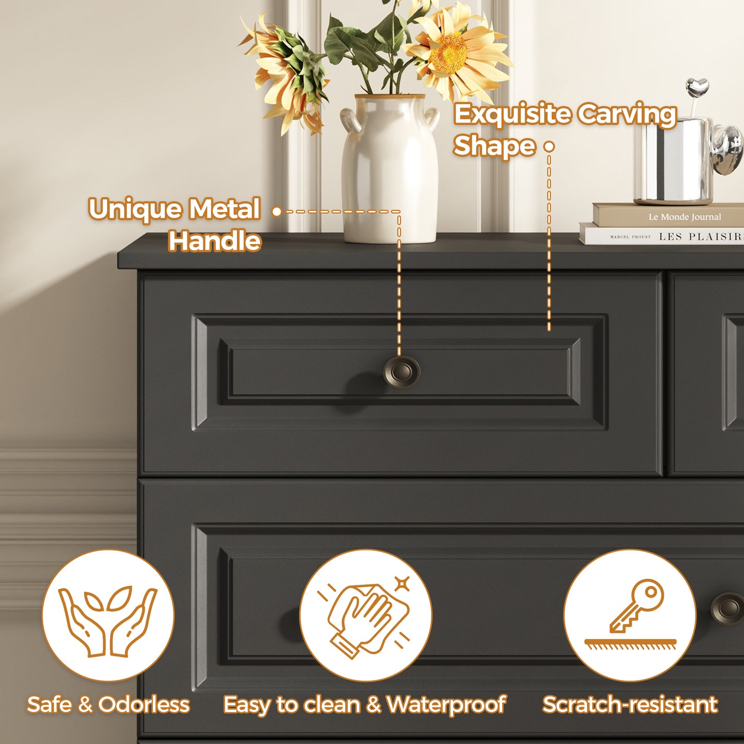 Black 9-Drawer Dresser, 50.39" Wide 37.40" Tall Dresser with Anti-Tip Hardware, Retro Handles, Easy Assembly, Chest of Drawers for Bedroom, Wood Storage Cabinet for Living Room