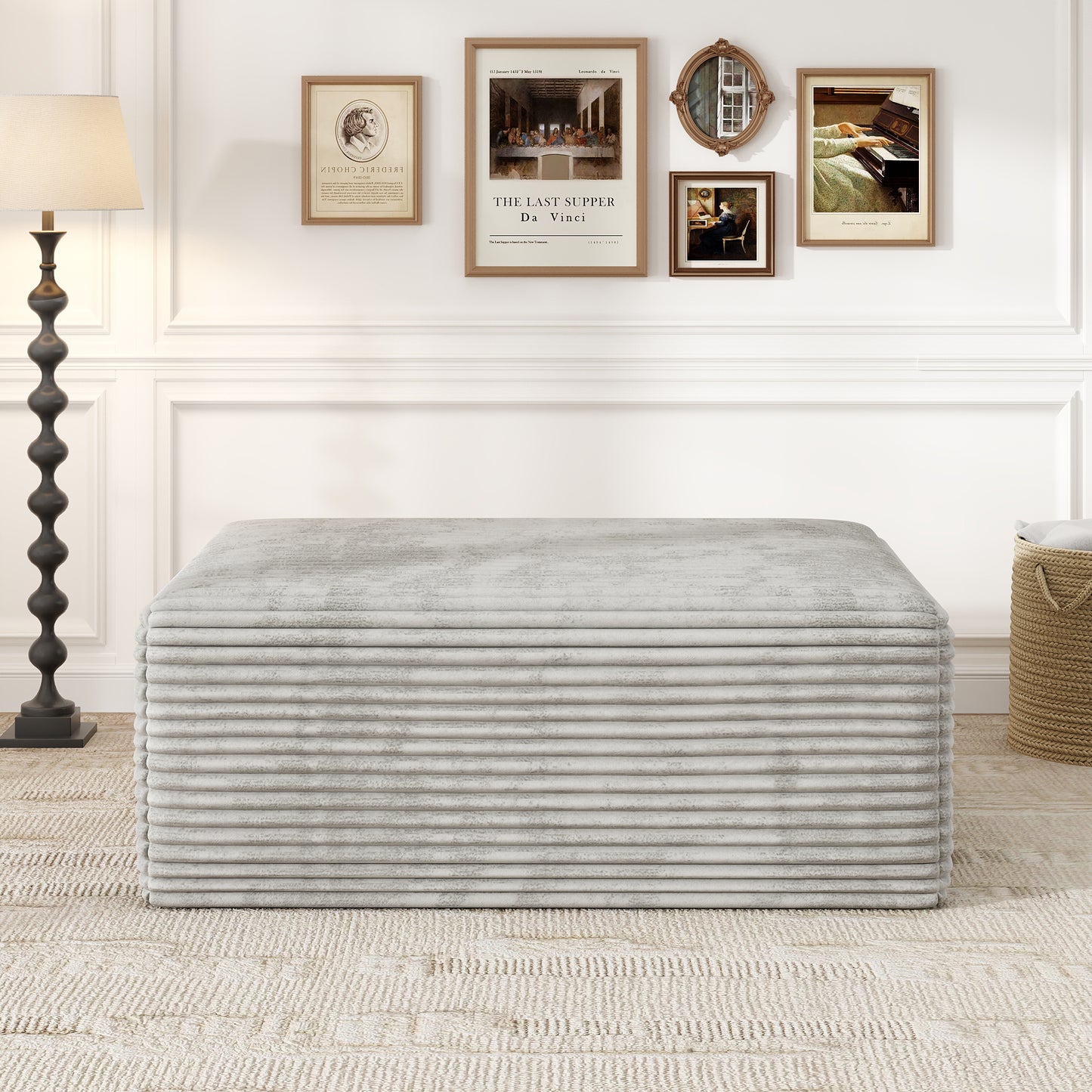 Oversized Sofa Ottoman Footrest, Matching Cushion for L-Shaped Sofa to Create U-Shaped Sectional , Large Seat Stool, High Resilience Foam & Corduroy Fabric, for Living Room Bedroom, (Oyster White)
