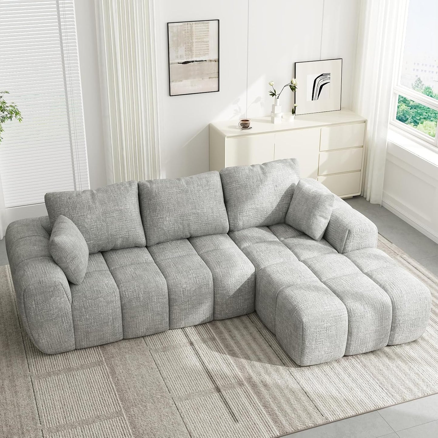 101" Cloud Sectional Couch with L-Shaped Chaise, Modular Sectional Sofa with Deep Seat, Comfy Corduroy Boneless Couches for Living Room, No Assembly Required, Pearl Gray