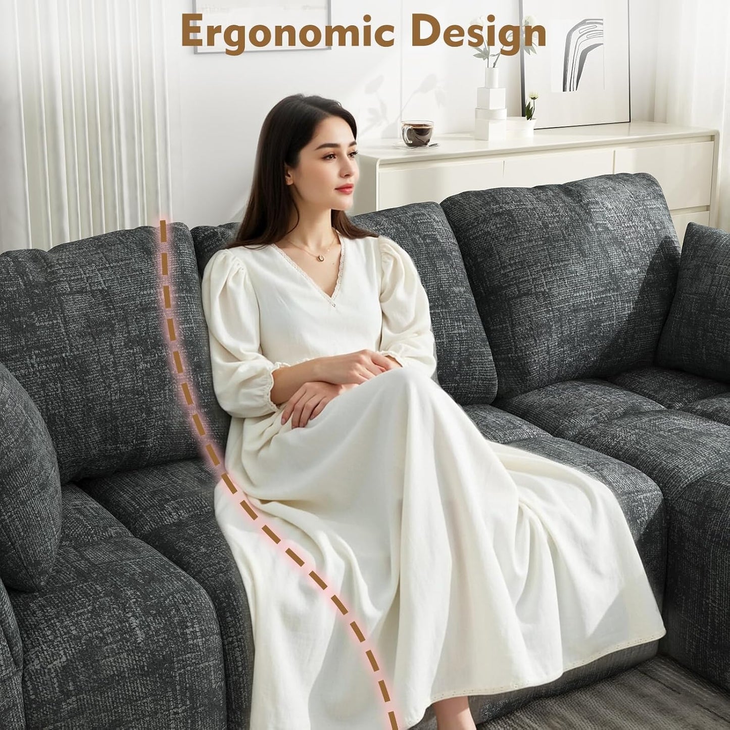 101” Modular Sectional Sofa, Cloud Sectional Couch with Deep Seat, Modern Modular L-Shape Sofa Couch with Chaise,Upholstered Boneless Couches for Living Room Bedroom(Deep Gray)