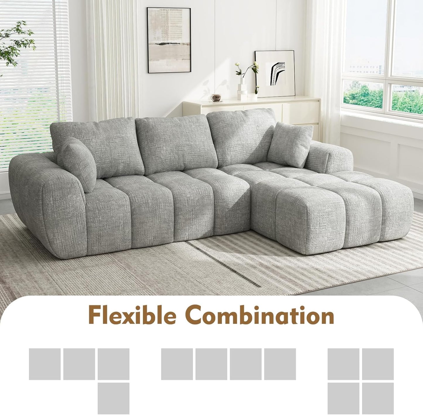101" Cloud Sectional Couch with L-Shaped Chaise, Modular Sectional Sofa with Deep Seat, Comfy Corduroy Boneless Couches for Living Room, No Assembly Required, Pearl Gray