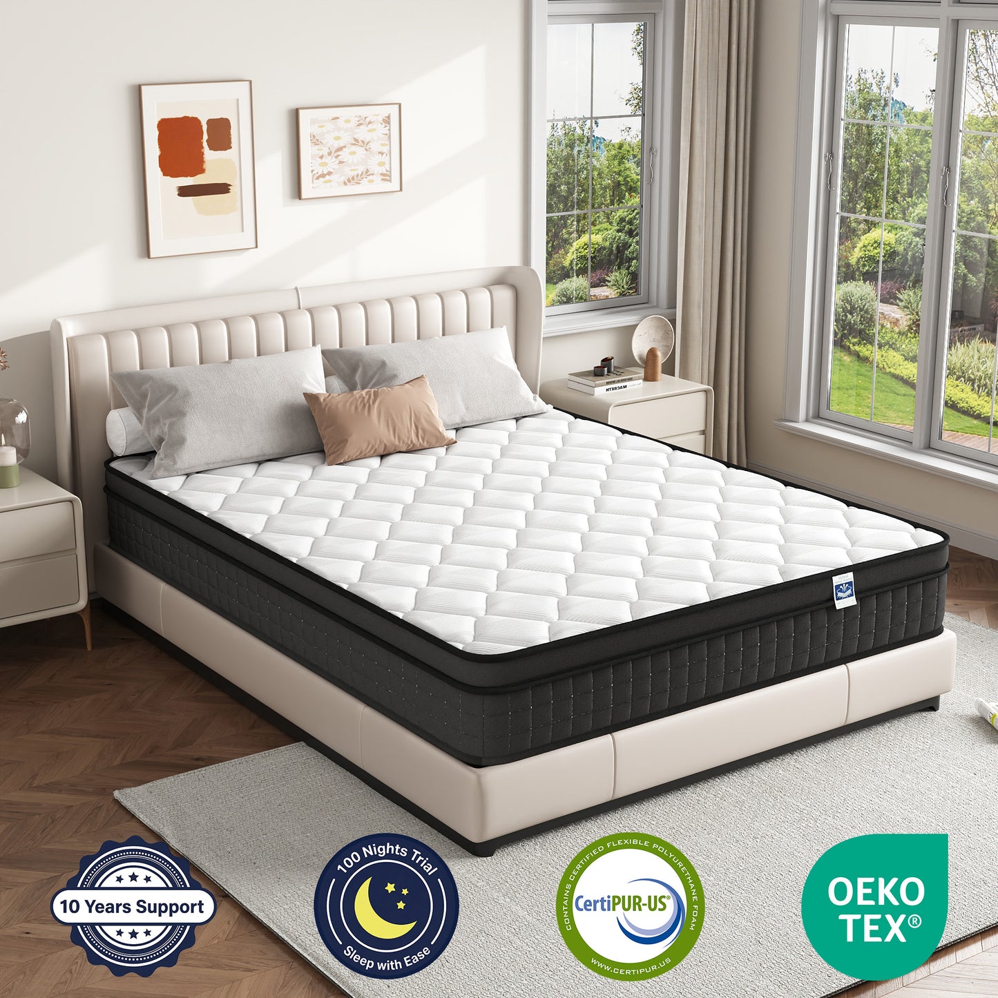 Queen Size 10" Hybrid Mattress - Gel Memory Foam & Pocket Springs, Medium Firm Feel, Motion Isolation, Pressure Relief, CertiPUR-US