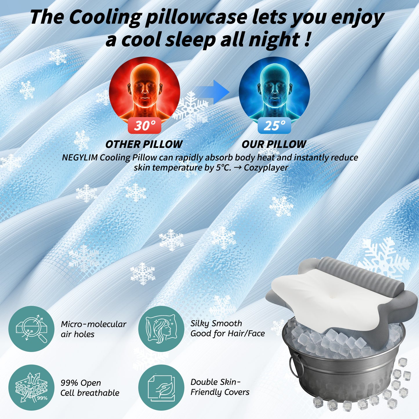 NEYGLIM 2PCS Cervical Neck Pillows with Detachable Cervical Neck Roll for Neck & Shoulder Pain Relief, Pregnancy Pillows with Cooling Cover for Improves Sleep,  Gray
