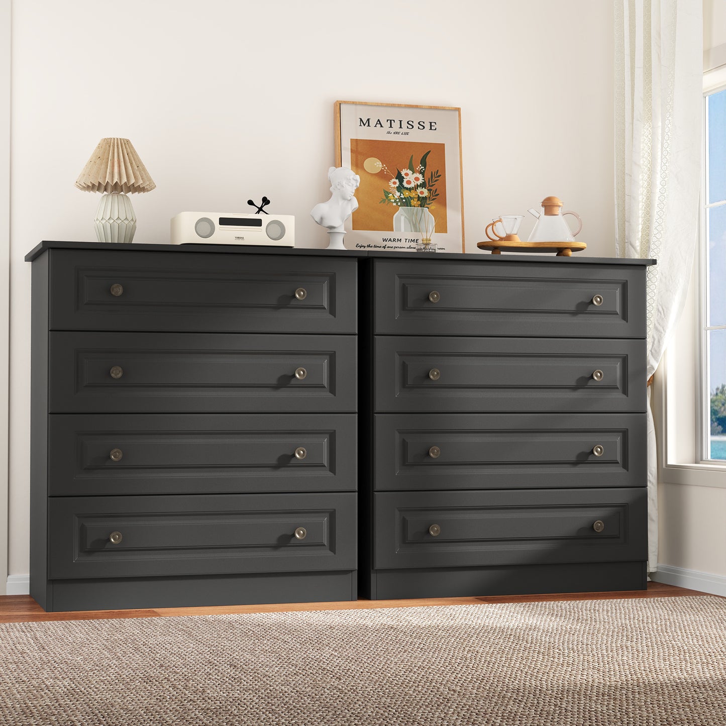 4-Drawer Dresser, 34.6” Tall Black Dresser for Bedroom Storage, Hallway Chest with Large Drawers, 29.5” Wide Space Saving Furniture