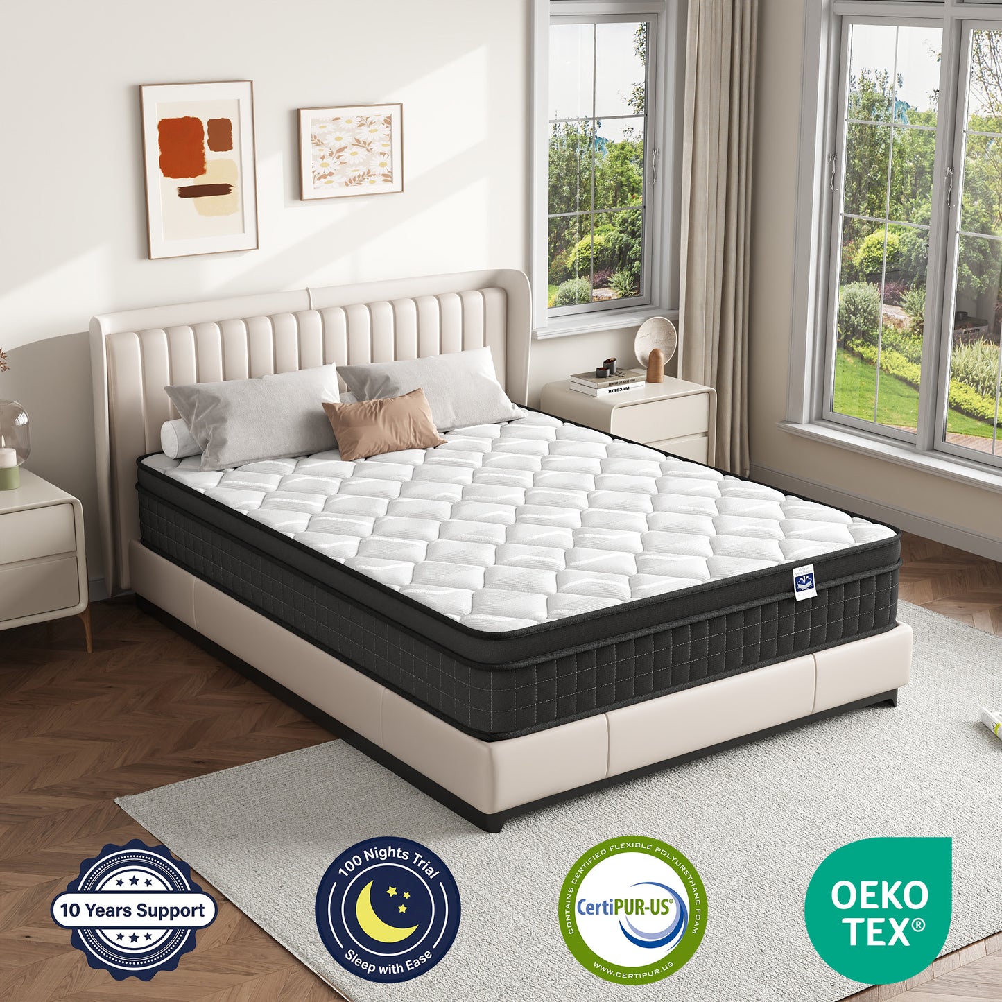 Full Size 10" Hybrid Mattress - Gel Memory Foam & Pocket Springs, Medium Firm Feel, Motion Isolation, Pressure Relief, CertiPUR-US