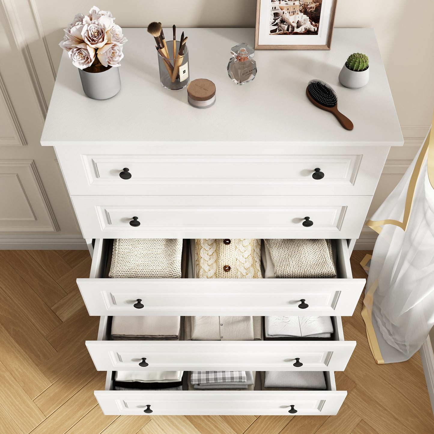 NEGYLIM 5 Drawer Dresser Tall, Modern White Chest of Drawers with Anti-Tip, Large Storage for Bedroom, Hallway, Entryway, (White)