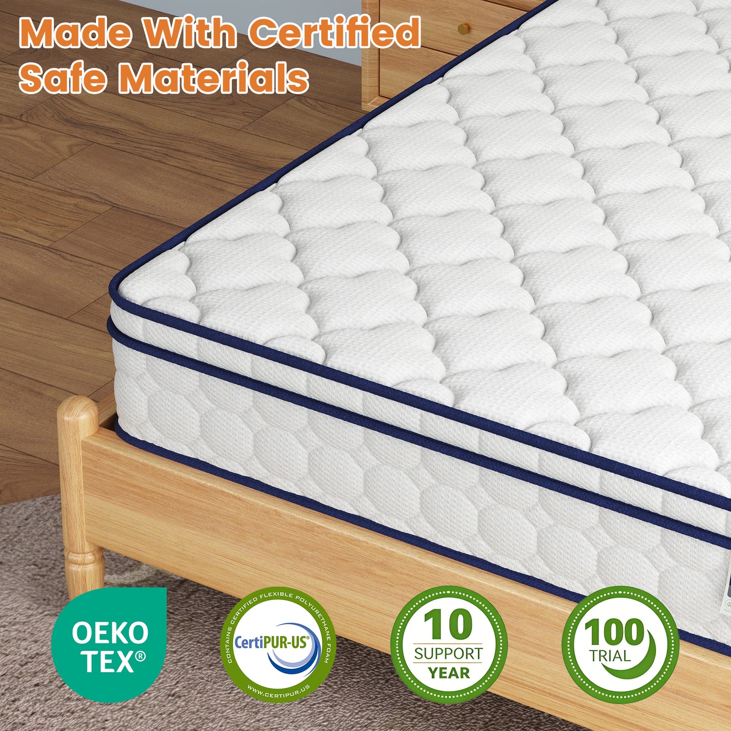 Queen Size Mattress - 10" Gel-Infused Memory Foam & Pocketed Coils, Medium Firmness, CertiPUR-US Certified, Pressure Relieving & Cooling Sleep