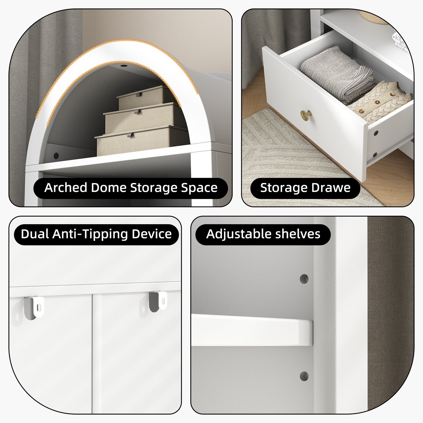 71" Tall Arched Storage Cabinet with Doors & Shelves – Multi-Purpose Pantry Cabinet for Kitchen, Bathroom, Living Room, Bedroom, Entryway & Office (White)