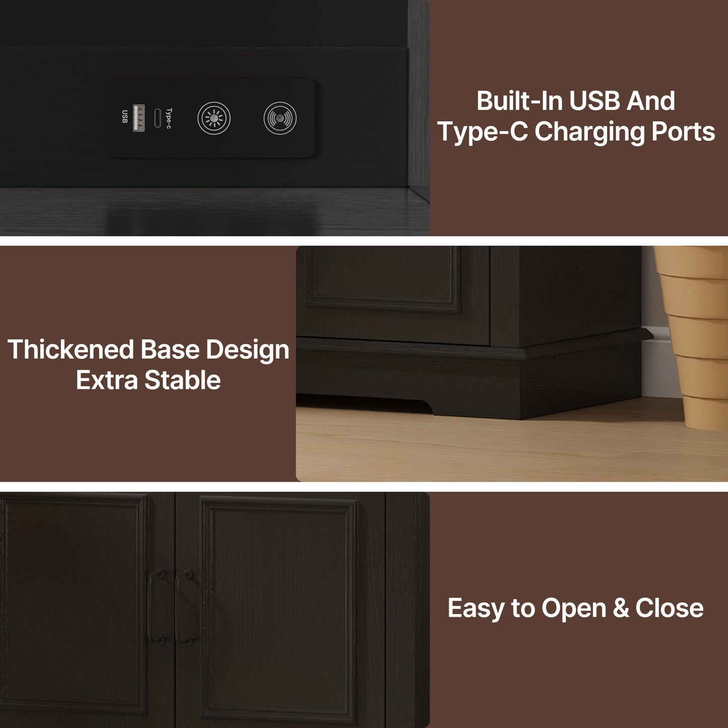 Negylim 71” Tall Lighted Coffee Bar Cabinet, Farmhouse Pantry Storage Hutch with Built-in LED Strip Lights, 3 Open Display Shelves, 2 Pull-Out Drawers & Closed Storage Cupboard, Black