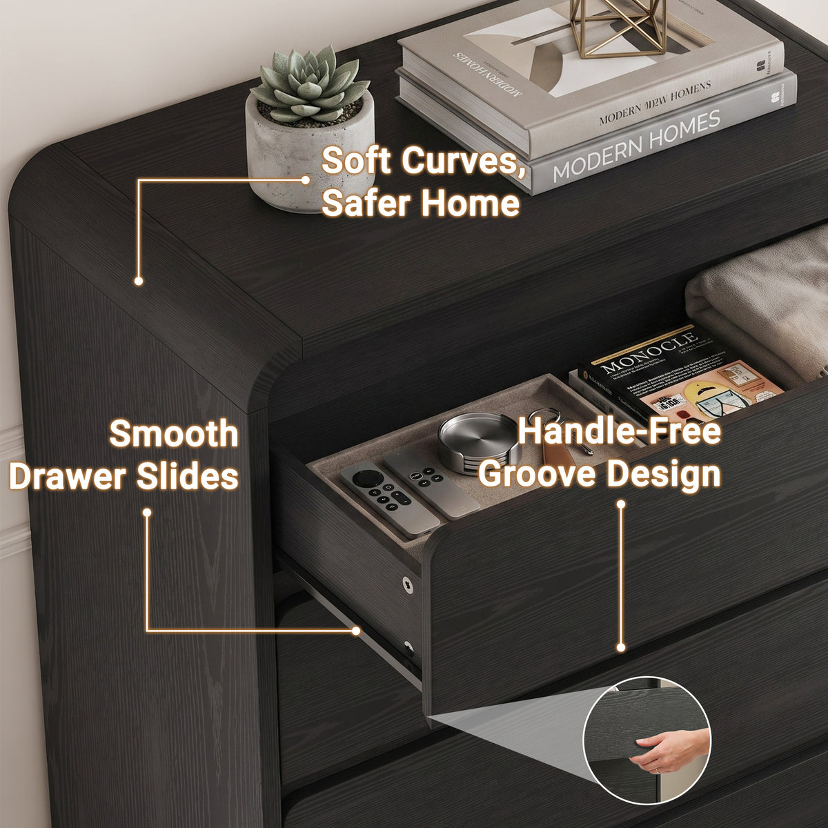 3-Piece Black Dresser Set, 6 Drawer Dresser, 5 Drawer Dresser & Nightstand, Modern Chest of Drawers, Tall dresser for Bedroom Living Room Hallway Entryway,(Black)