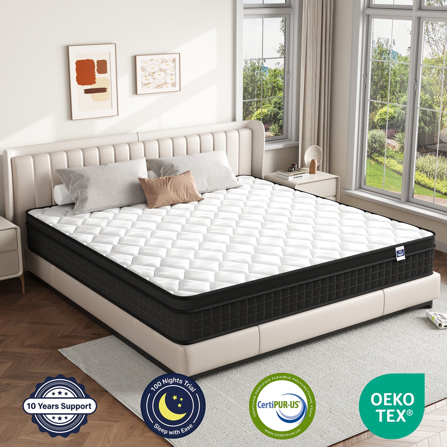 King Size 10" Hybrid Mattress - Gel Memory Foam & Pocket Springs, Medium Firm Feel, Motion Isolation, Pressure Relief, CertiPUR-US