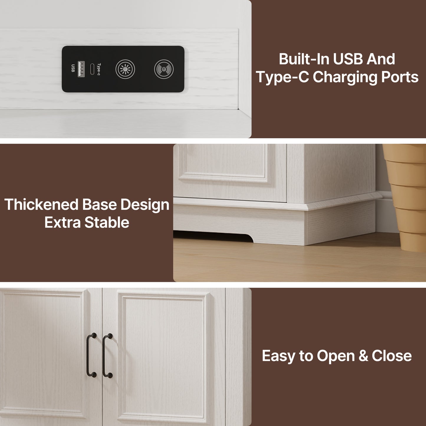 Negylim 71” Tall Lighted Coffee Bar Cabinet, Farmhouse White Pantry Storage Hutch with Built-in LED Strip Lights, 3 Open Display Shelves, 2 Pull-Out Drawers & Closed Storage Cupboard