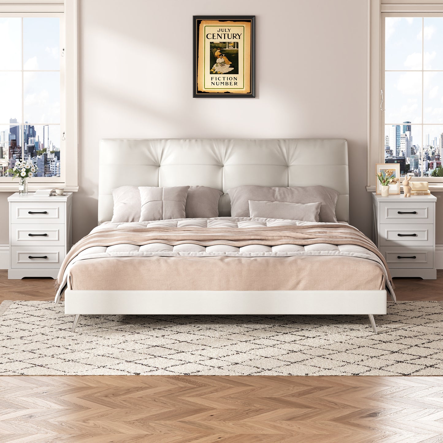 Nightstand, Farmhouse End Table with Charging Station, 3 Drawers Storage for Bedroom