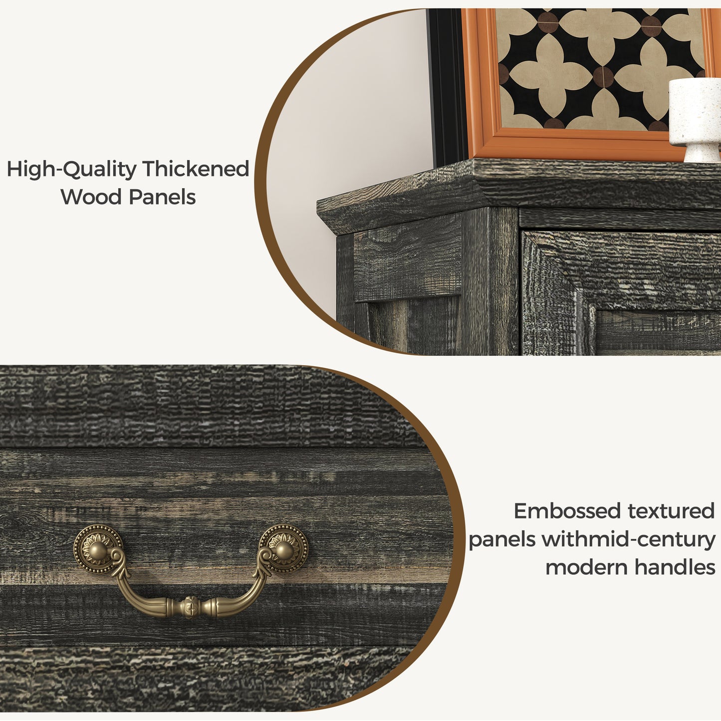 NEGYLIM 9 Drawers Dresser for Bedroom Dressers & Chest of Drawers with Vintage Handles,Long Wooden Dresser for Living Room,Hallway,Study(Dark Rustic Oak)