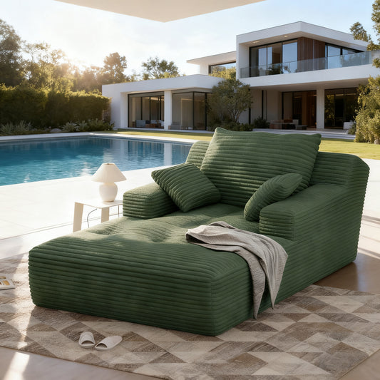 67'' Oversized Chaise Lounge Chair, Cloud Plush Corduroy Sofa Bed for Living Room, Modern Deep Seat Sleeper Couch with Back Cushion, No Assembly Required, (Sage Green)