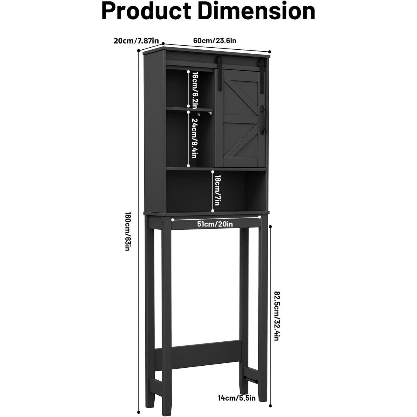 NEDGYLIM Over the Toilet Storage Cabinet with Sliding Barn Door, Anti-Tipping Design, Waterproof, Adjustable Shelves for Bathroom/Laundry Room Organization