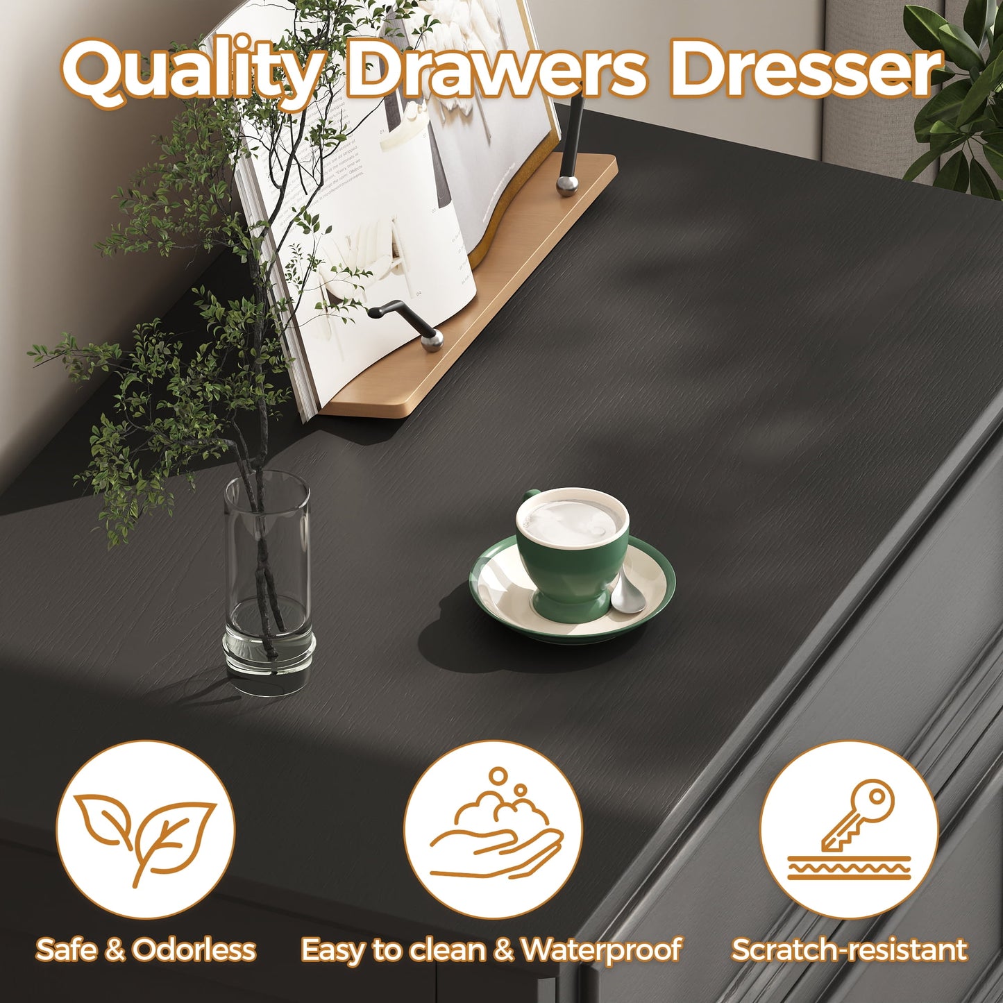 5 Drawer Dresser, Chest of Drawers for Bedroom, Modern Storage Cabinet Dresser Organizer Unit with Antique Bronze Round Handles for Living Room, Closet, Hallway, Entryway