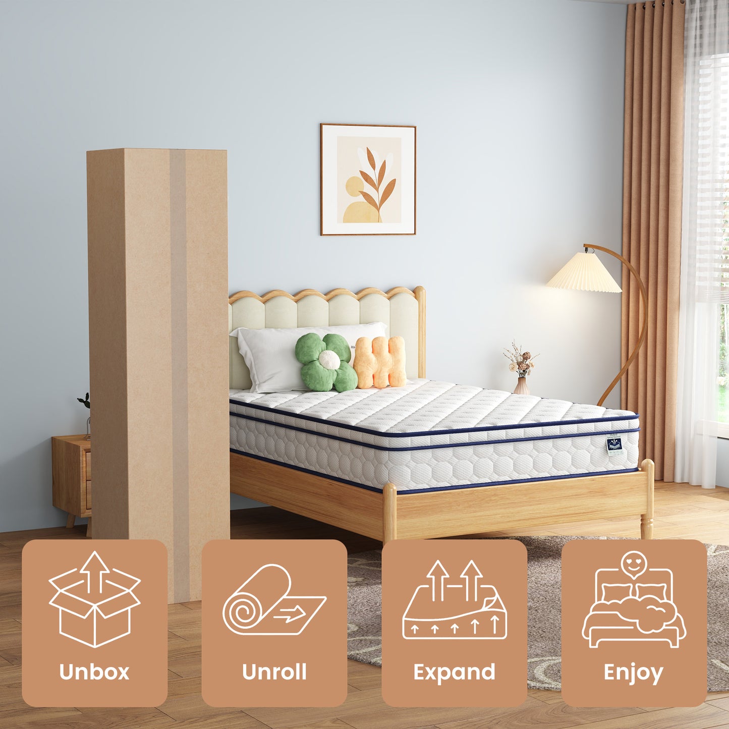 Full Mattress, 10" Hybrid - Gel Memory Foam & Innersprings, Medium Plush Feel, Fiberglass-Free, Motion Isolation for Couples, Back Pain Relief
