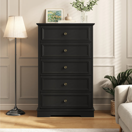 NEGYLIM 5 Drawer Dresser, Chest of Drawers for Bedroom, Modern Storage Cabinet Dresser Organizer Unit with Antique Bronze Round Handles for Living Room, Closet, Hallway, Entryway