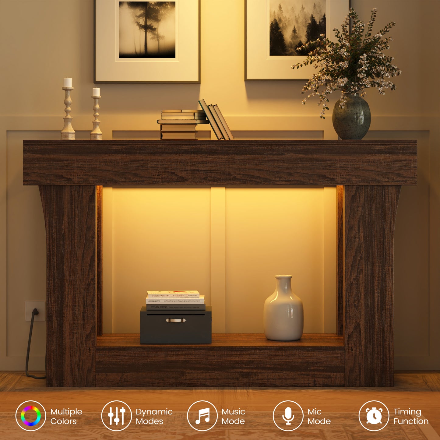 47" Console Table with Charging Station, Farmhouse Natural Entryway & Hallway Table for Living Room & Bedroom, Brown