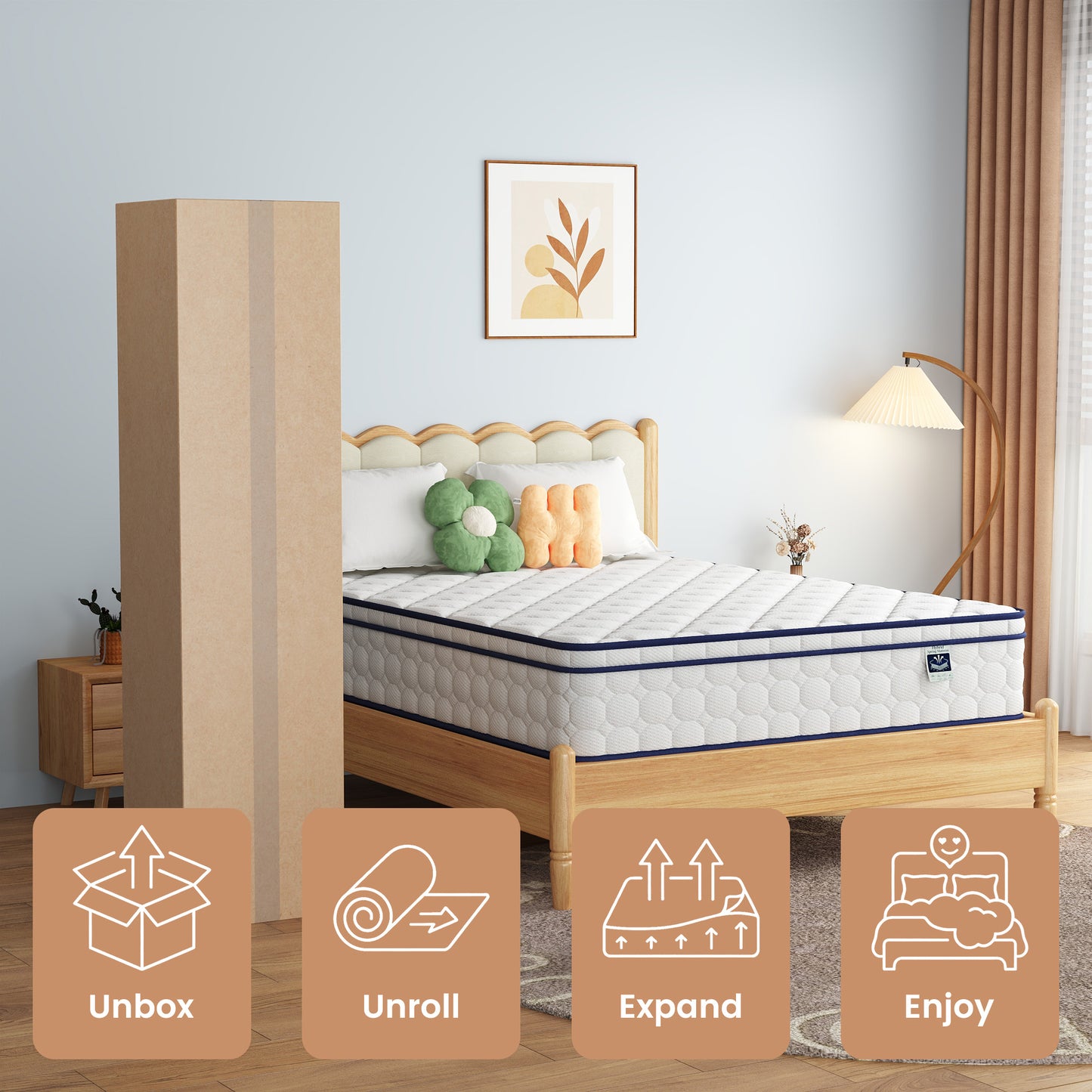 Queen Size Mattress - 12 Inch Gel-Infused Memory Foam & Pocket Springs, Medium Feel, CertiPUR-US Certified, Pressure Relieving & Cool Night Sleep