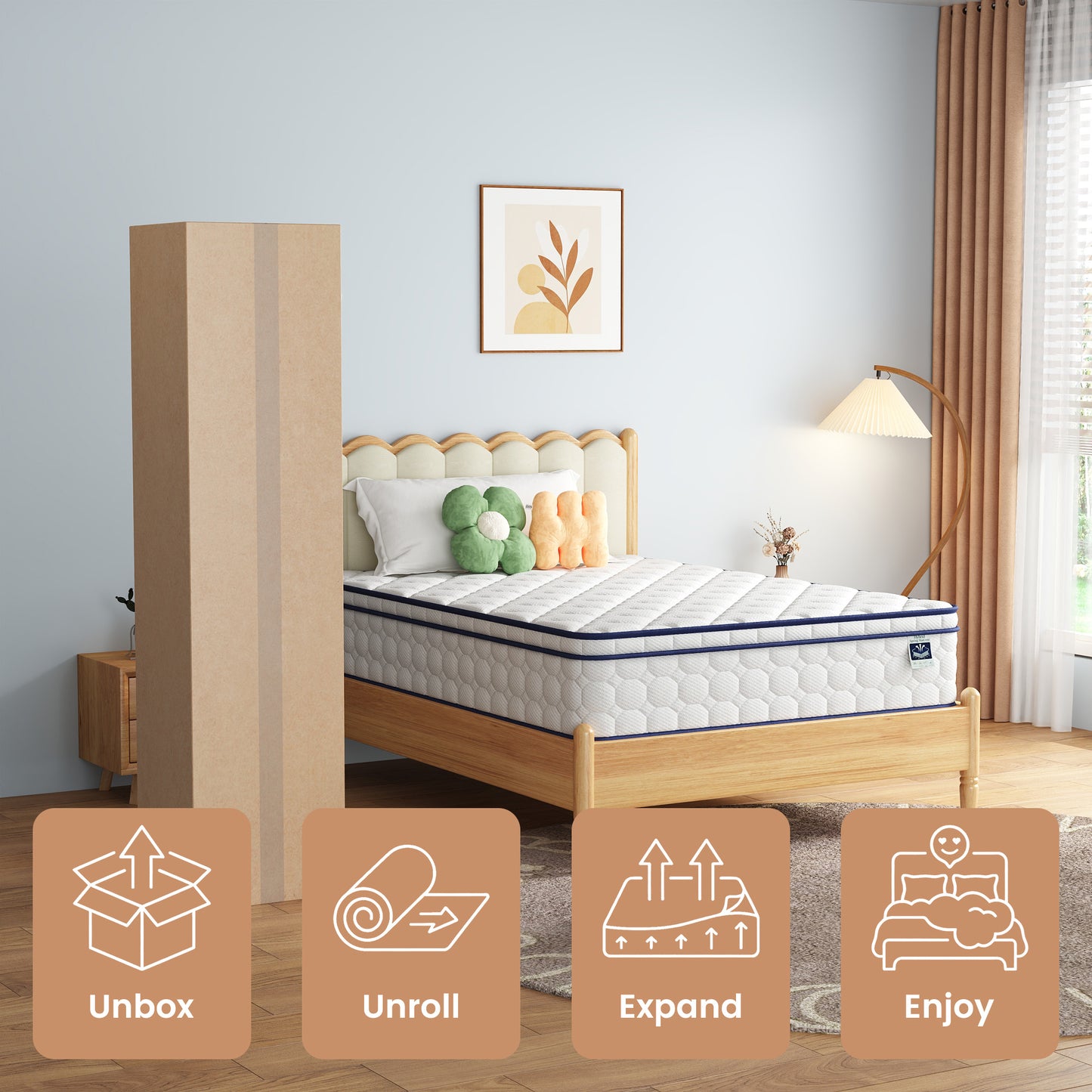 Full Mattress, 12 Inch Hybrid (Gel Memory Foam + Springs) - Medium Plush, Fiberglass-Free, Motion Isolating for Partners, Back Pain Relief