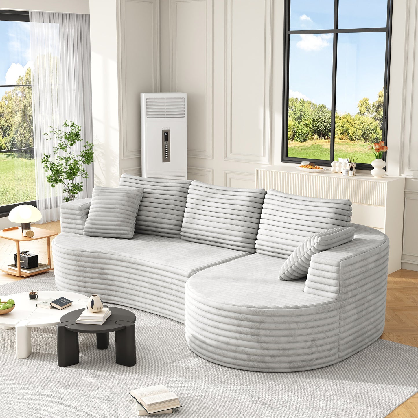 118” Round Curved Modular Sectional Sofa, Cloud Deep Seat Sectional Couch, Modern L-Shape Sofa with Chaise Lounge, Upholstered Boneless Curved Couches for Living Room(Deep Gray)