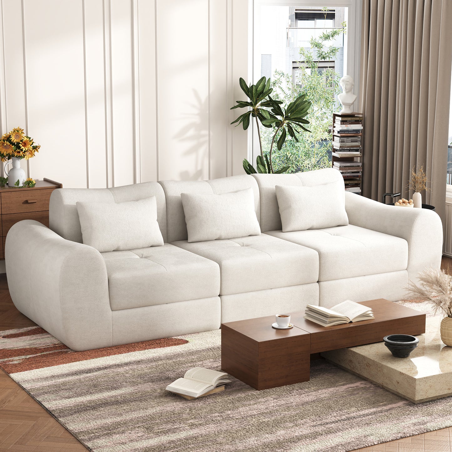 NEGYLIM 102" Modular Sectional Sofa, Chenille Cloud Sofa with Throw Pillows, Oversized Deep Seat Couch, Pet Friendly, No Assembly Required, Beige