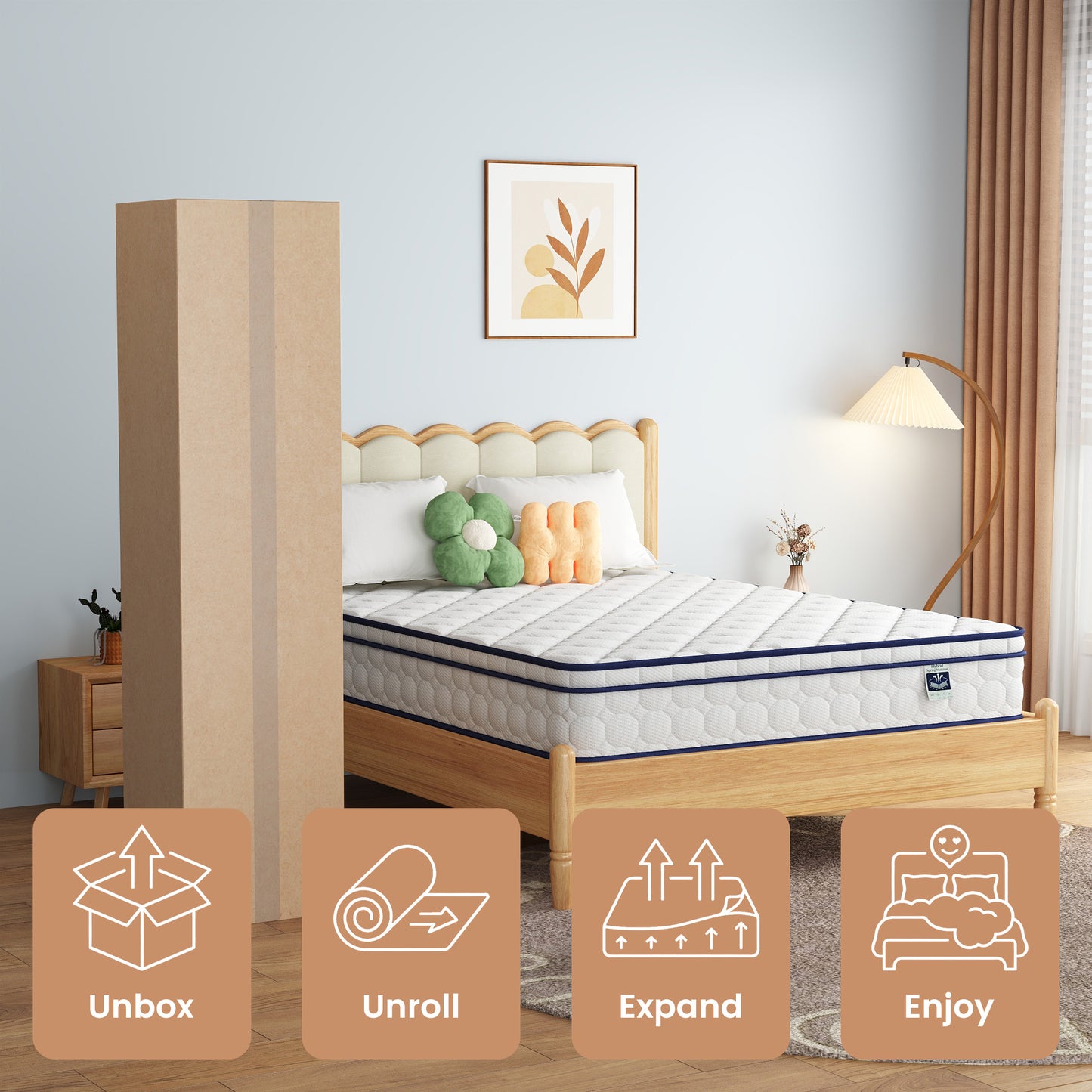 Queen Size Mattress - 10" Gel-Infused Memory Foam & Pocketed Coils, Medium Firmness, CertiPUR-US Certified, Pressure Relieving & Cooling Sleep