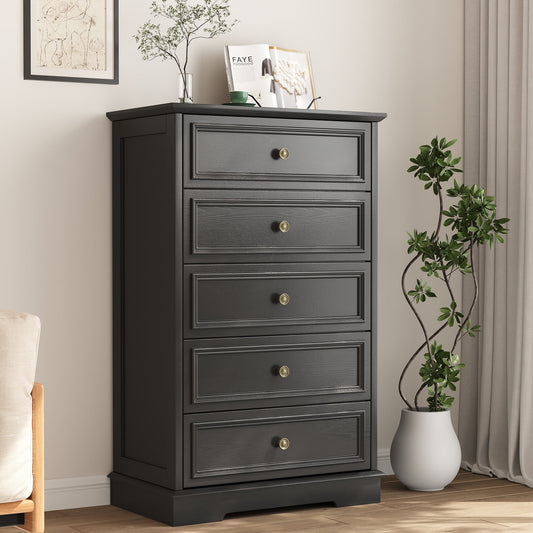 5 Drawer Dresser, Chest of Drawers for Bedroom, Modern Storage Cabinet Dresser Organizer Unit with Antique Bronze Round Handles for Living Room, Closet, Hallway, Entryway