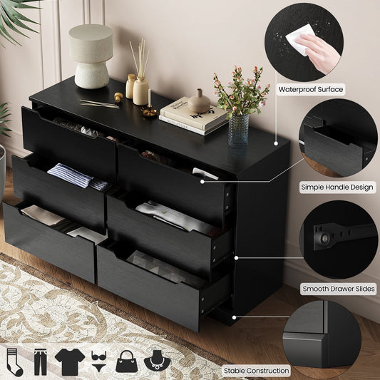 NEGYLIM 6 Drawer Chest of Drawers, Modern Storage Cabinet Dresser Organizer Unit, for Living Room, Closet, Entryway