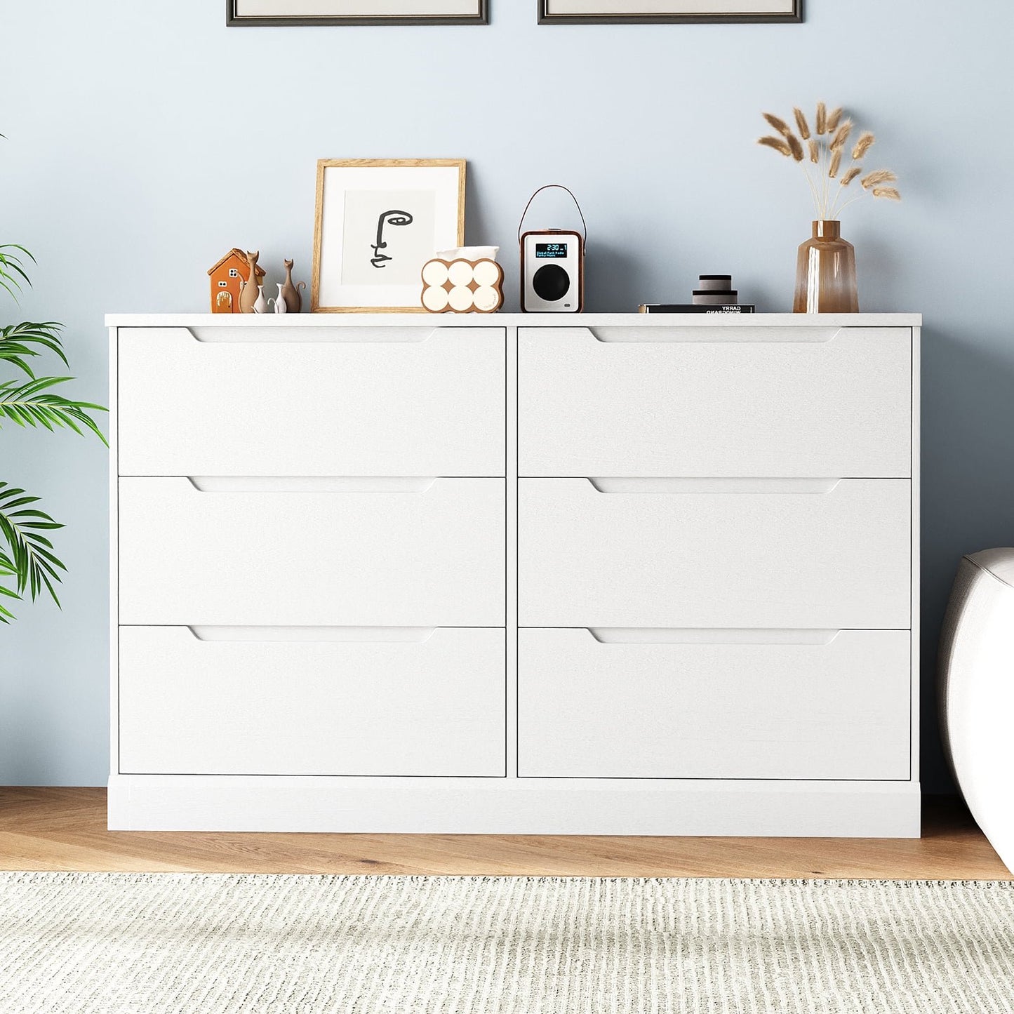 NEGYLIM 6 Drawer Dresser, Chest of Drawers for Bedroom, Modern Storage Cabinet Dresser Organizer Unit for Living Room, Closet, Hallway