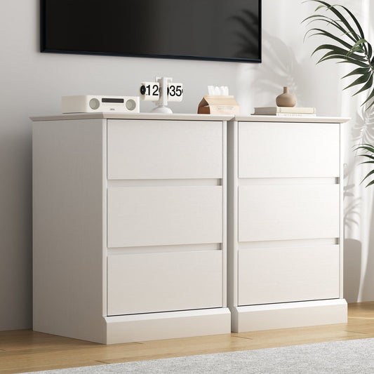 Nightstand Set of 2 White Nightstand with 3 Drawers, White Bedside Table Night Stand for Bedroom with Charging Station & Cut-Out Handle, Sofa Side Table for Bedroom