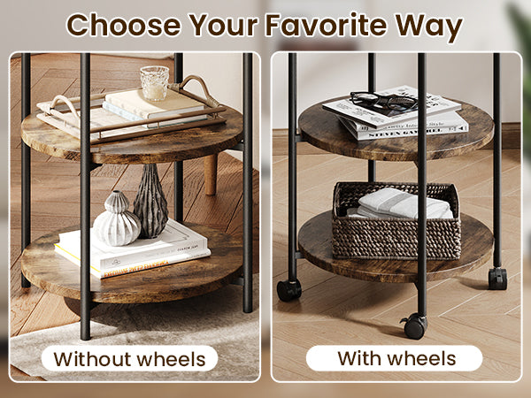 NEGYLIM End Side Table，Round Sofa Table with Metal Frame, 3-Tier Coffee Table Nightstand for Bedroom, Living Room, Nursery