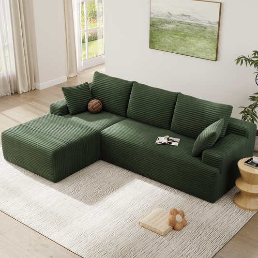 104" Modular L-Shaped Sectional Sofa, No Assembly Required Boneless Sofa with Chaise, High Resilience Foam & Corduroy Fabric, for Living Room Bedroom,(Sage Green)