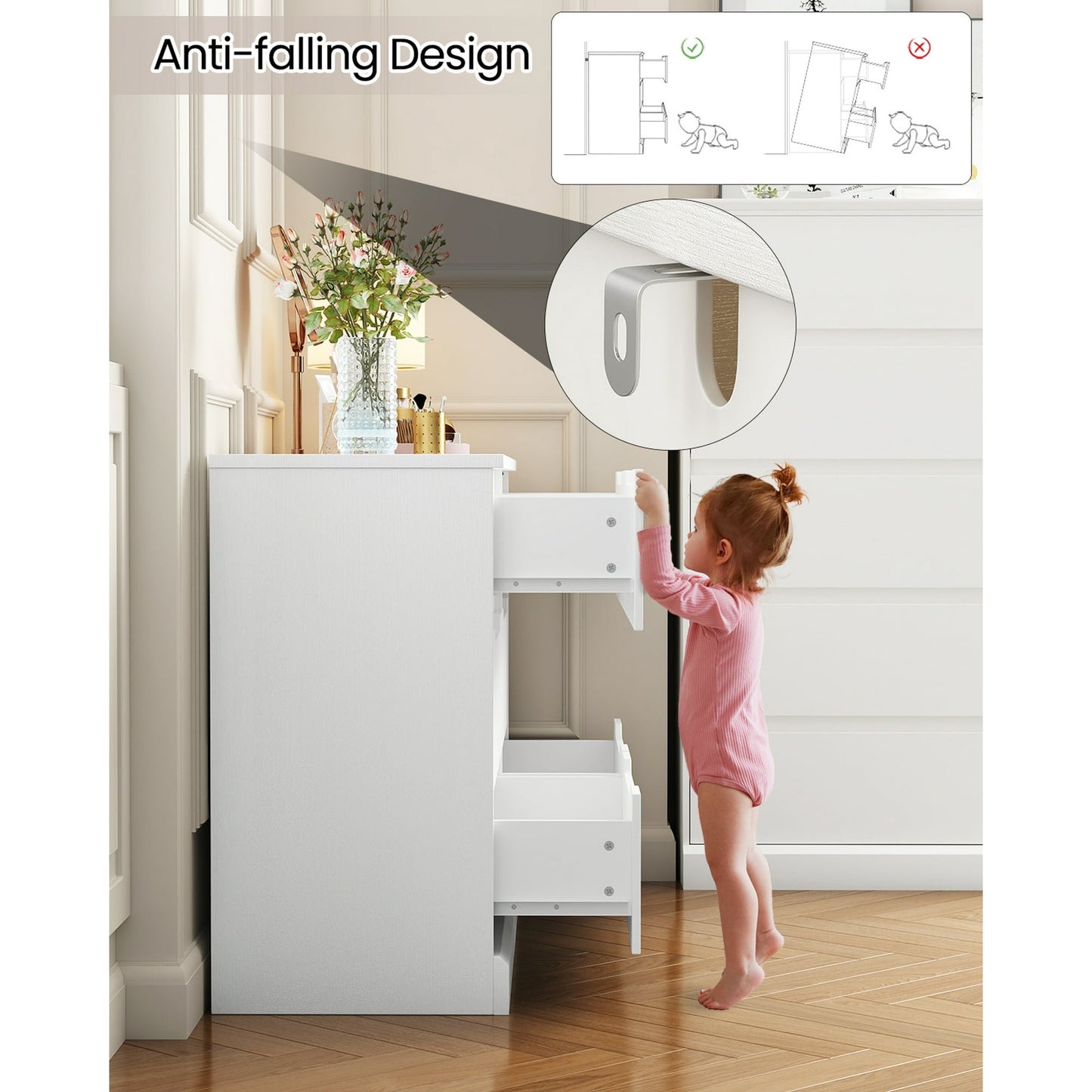 NEGYLIM 6 Drawer Dresser, Chest of Drawers for Bedroom, Modern Storage Cabinet Dresser Organizer Unit for Living Room, Closet, Hallway