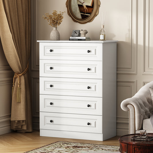 NEGYLIM 5 Drawer Dresser Tall, Modern White Chest of Drawers with Anti-Tip, Large Storage for Bedroom, Hallway, Entryway, (White)